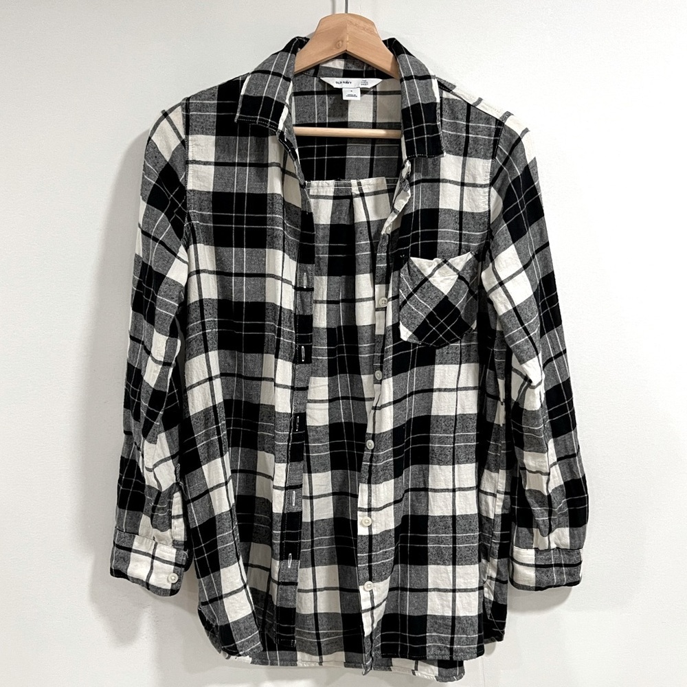 Old Navy Black/white The Tunic Plaid Button up Size Small